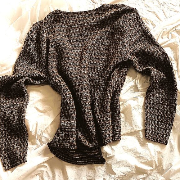 DARK GOLD, BLACK, BROWN CARDIGAN SWEATER W/SHELL BUTTONS, COTTON BLEND. SM, MED - Picture 5 of 5